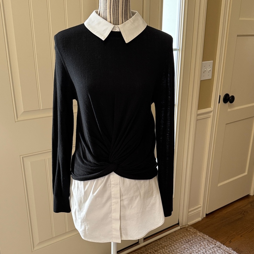 Veronica Beard Black and White Knotted Blouse